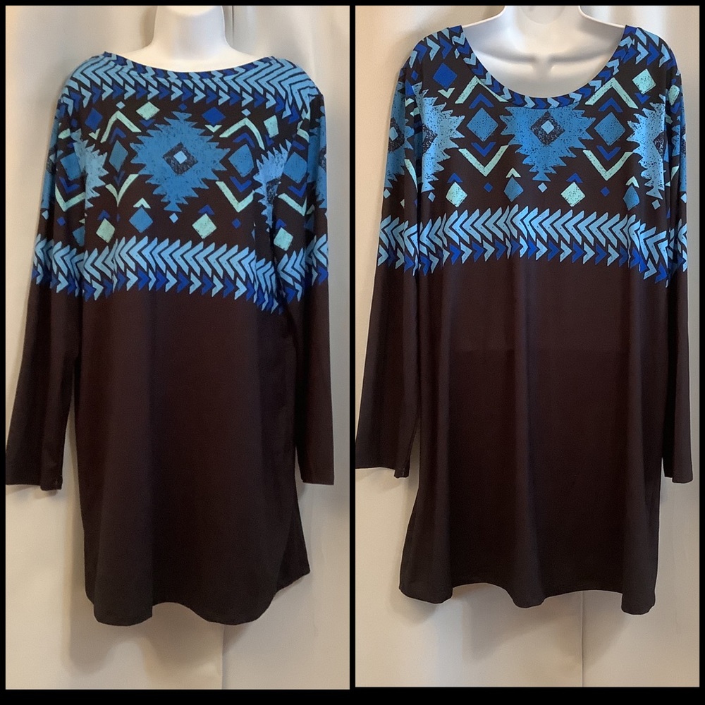 NANU Tunic Women’s 1X Long Sleeve Abstract Pattern Black/Blue - Picture 12 of 12